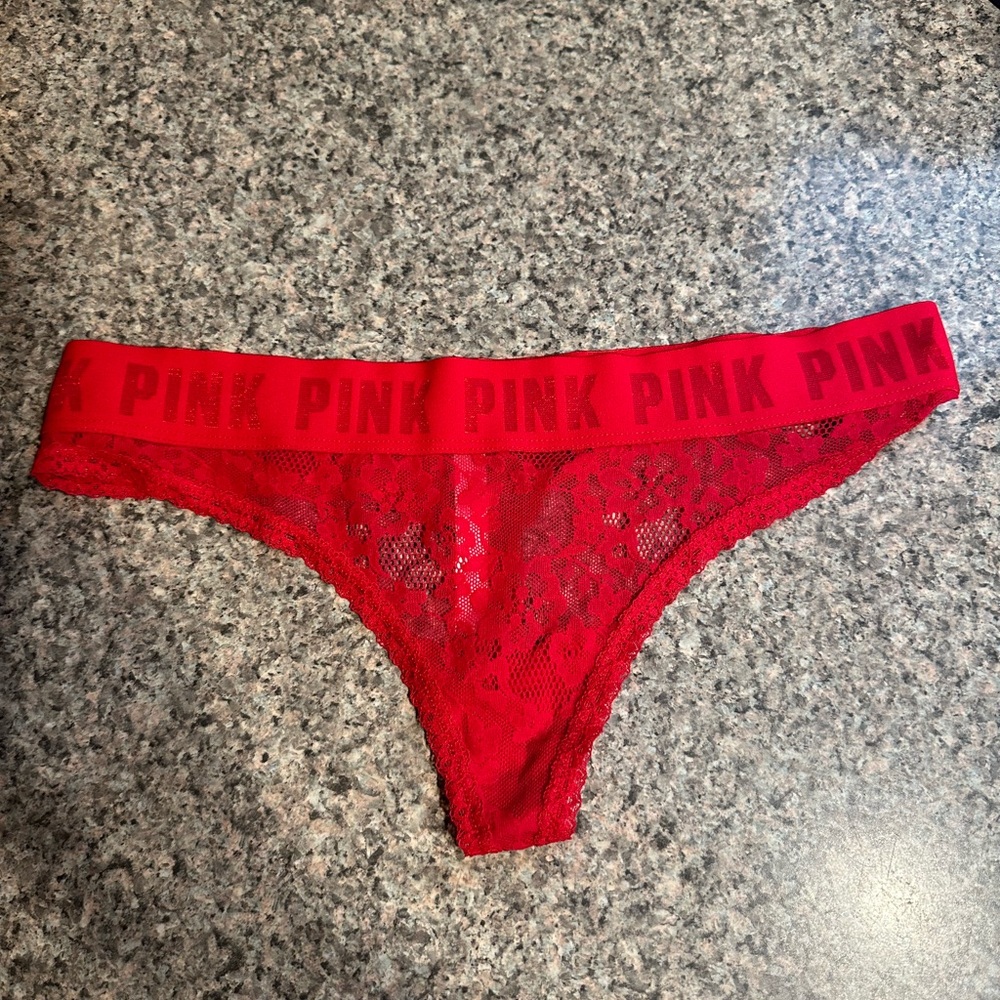 Victoria’s Secret Pink red lace thongs